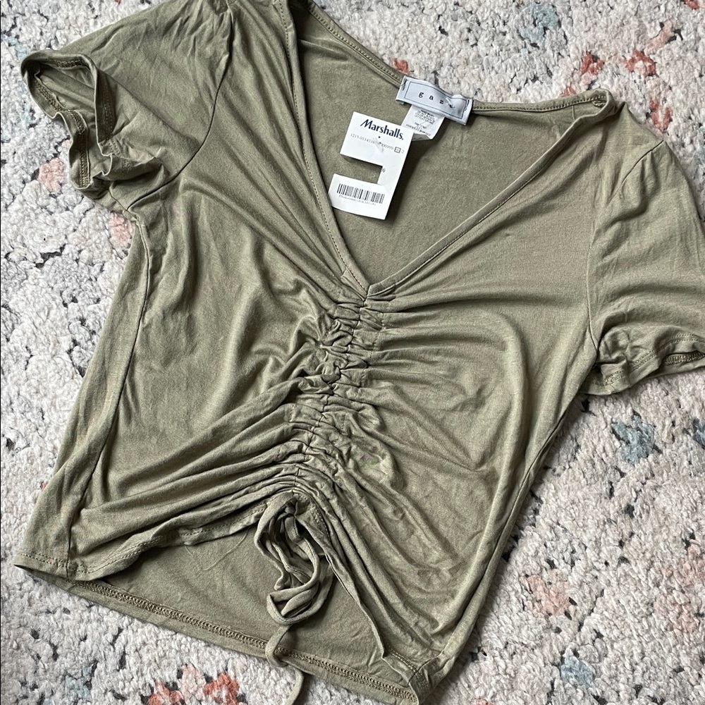 Gaze Olive Ruched Short Sleeve Tee